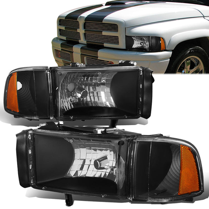FAROS 94-01 DODGE RAM 1500 / 94-02 DODGE RAM 2500 , 3500 2/4-DOOR - DOES NOT FIT SPORT MODELS OR RAM VAN MODELS - BLACK HOUSING / AMBER CORNER - 9004 LOW BEAM / HIGH BEAM
