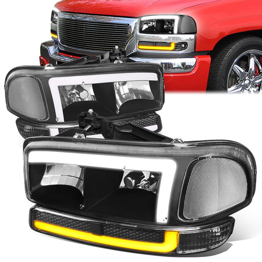FAROS 99-06 GMC SIERRA 1500, YUKON / 01-06 SIERRA 1500 HD, SIERRA 2500 HD, SIERRA 3500 / 2007 SIERRA 1500, 1500 HD CLASSIC, SIERRA 3500 CLASSIC / 99-04 SIERRA 2500 / 00-06 YUKON XL 1500, YUKON XL 2500 - DOES NOT FIT DENALI, C3 TRIMS - SWITCHBACK LED DRL -