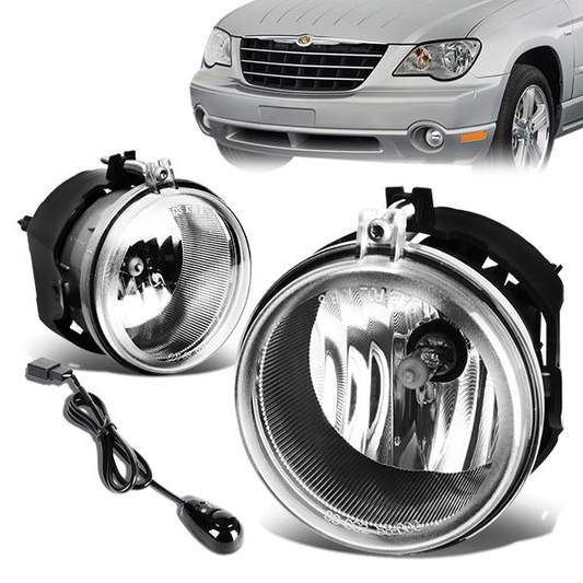 FAROS DE NIEBLA 05-08 CHRYSLER PACIFICA / 05-09 SEBRING, TOWN AND COUNTRY / 08-10 DODGE AVENGER, CHALLENGER, GRAND CARAVAN / 07-10 CALIBER, NITRO / 05-07 CARAVAN . 06-09 CHARGER / 07-09 JEEP COMPASS, PATRIOT - WITH SWITCH - CHROME / CLEAR