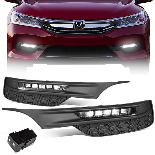 FAROS DE NIEBLA 16-17 HONDA ACCORD - HIGH POWERED LED - WITH SWITCH, BEZEL - CHROME / CLEAR