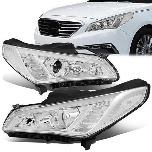 FAROS 15-17 HYUNDAI SONATA - FITS MODELS WITH HALOGEN HEADLIGHTS - PROJECTOR LOW BEAM - 9005 HIGH / H7 LOW BEAM - CHROME HOUSING / CLEAR CORNER