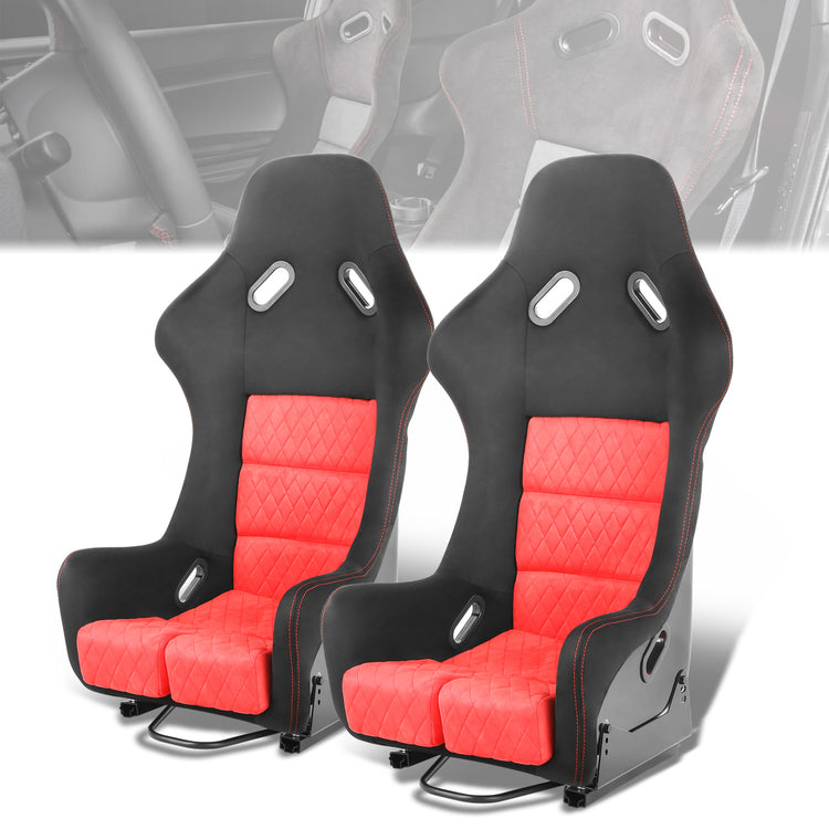 ASIENTOS RACING SUEDE*ALL IN BLACK + ORANGE STITCHING (YOU CAN CHANGE THE COLOR)*FIBERGLASS & MEMORY FOAM*BLACK SAFETY BELT HOLES*WITH DOUBLE SLIDER