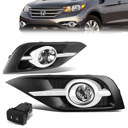 FAROS DE NIEBLA 12-14 HONDA CRV - CHROME TRIM W/ SWITCH - H11 BULB - CLEAR