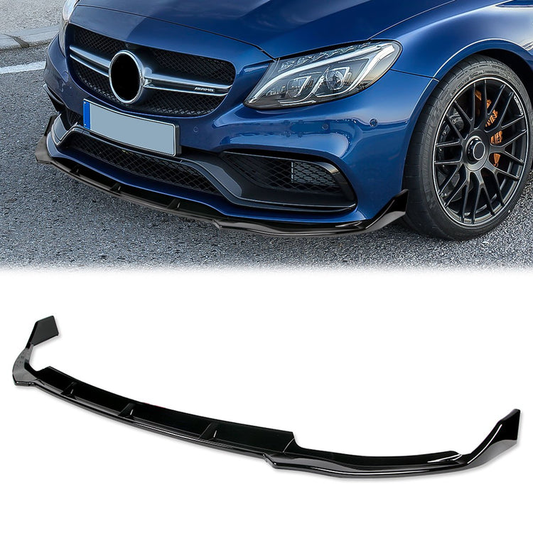 LIP FRONTAL 19 MERCEDES BENZ C180 / 19-20 C-CLASS W205, C43 AMG, C63 AMG, C200, C300 - REQUIRES DRILLING BUMPER FOR INSTALLATION - 3PC - PAINTED GLOSS BLACK