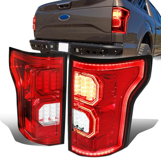 FAROS TRASEROS 15-17 FORD F-150 - 3D STRIP - TRON STYLE - LED - CHROME / RED