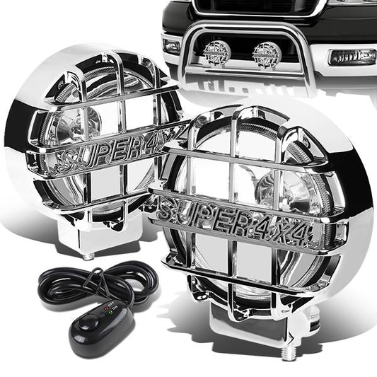 FAROS DE NIEBLA UNIVERSAL - ROUND - 6 INCH SUPER 4X4 - W/ SWITCH - H3 BULB - CHROME / CHROME