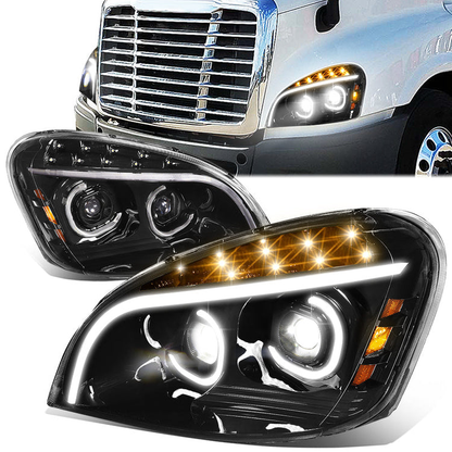 FAROS 08-17 FREIGHTLINER CASCADIA - MARKER & TURN SIGNAL LIGHTS NEED TO BE WIRED INTO EXISTING LIGHTING HARNESS - FULL LED C-HALO PROJECTORS WITH 3D LIGHT BAR - BLACK