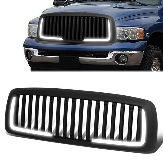 PARRILLA GRILLE - 02-05 DODGE RAM 1500 / 03-05 DODGE RAM 2500, 3500 - VERTICAL FENCE STYLE - W/ LED DRL LIGHT - LED'S REQUIRE WIRING INTO EXISTING LIGHTING - MATTE BLACK