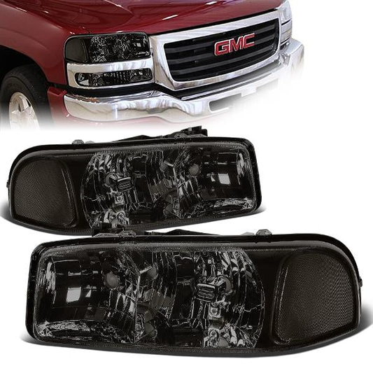 FAROS 99-07 GMC SIERRA 1500 / 99-04 2500 / 01-07 1500 HD/2500 HD/3500 HD / 99-06 YUKON / 00-06 YUKON XL 1500/2500 / 2001 SIERRA C3 - 2PC - 9005 LOW BEAM / HIGH BEAM - SMOKE HOUSING / CLEAR CORNER