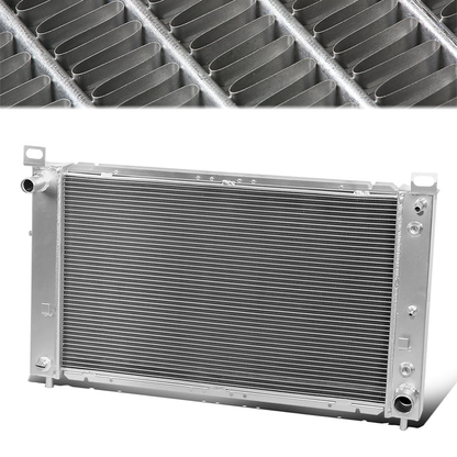 RADIADOR DE ALUMINIO RADIATOR - 1 ROW - 99-12 CHEVROLET SILVERADO 1500 AT / 99-00 CHEVROLET SILVERADO 2500 AT / 00-05 CHEVROLET SUBURBAN 1500 AT / 00-07 GMC YUKON AT / 00-06 GMC YUKON XL 1500 AT / 99-06 GMC SIERRA 1500 AT / 99-00 GMC SIERRA 2500 AT /