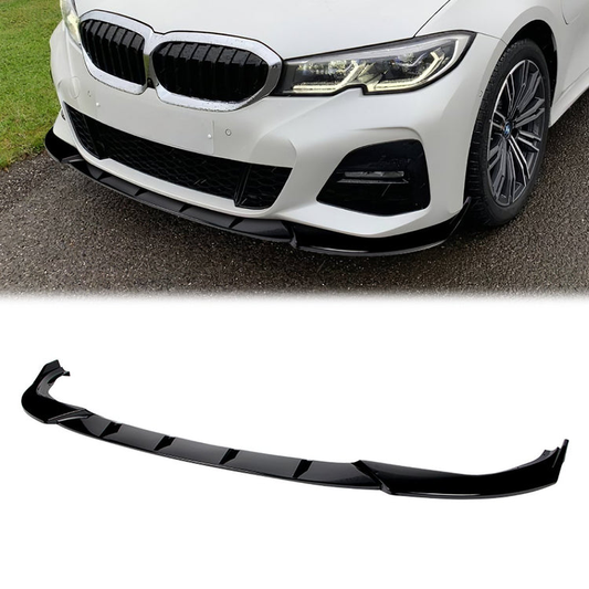 LIP FRONTAL 19-21 BMW G20, 330E, M340I, M340I XDRIVE, 330I - FITS MODELS WITH M-SPORT FRONT BUMPER - REQUIRES DRILLING BUMPER FOR INSTALLATION - 3PC - PAINTED GLOSS BLACK