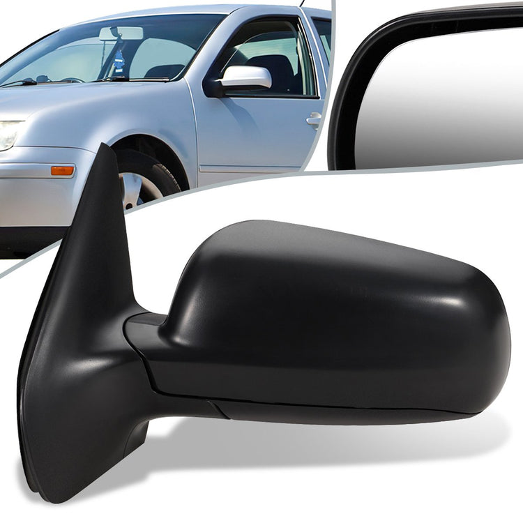 RETROVISOR MIRROR - OEM - 98-03 VOLKSWAGEN GOLF - MANUAL - W/ LEVER - HEATED - FOLDING - W/ CHROME GLASS - TEXTURED - LEFT - BLACK