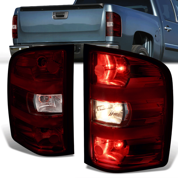 FAROS TRASEROS 07-13 CHEVY SILVERADO 1500 / 07-14 CHEVY SILVERADO 2500 3500 / 12-13 GMC SIERRA 1500 / 12-14 GMC SIERRA 2500 / 07-14 GMC SIERRA 3500 - DARK RED / CLEAR