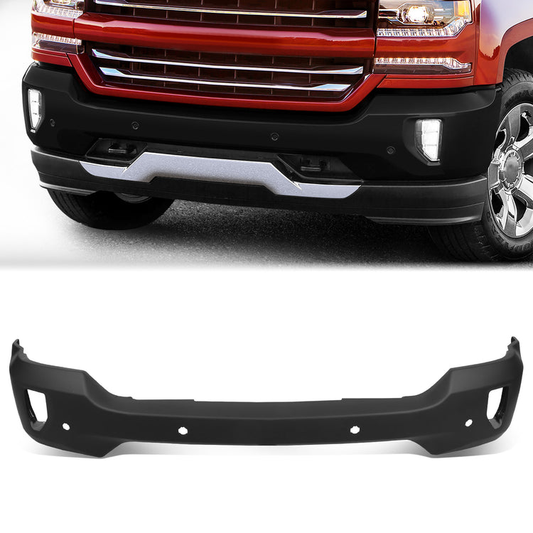 DEFENSA 16-18 CHEVY SILVERADO 1500 FRONT BUMPER FACE BAR - W/ FOG LIGHT CUT OUT, W/ SENSOR HOLE, BLACK