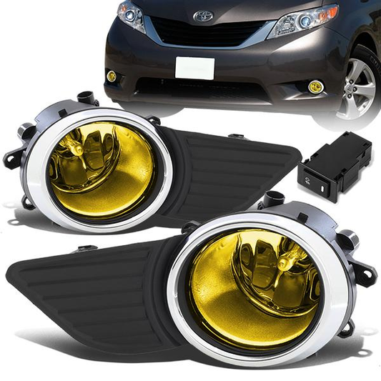 FAROS DE NIEBLA 11-17 TOYOTA SIENNA - DOES NOT FIT SE MODELS - WITH SWITCH, CHROME TRIM BEZEL - H11 BULB - AMBER