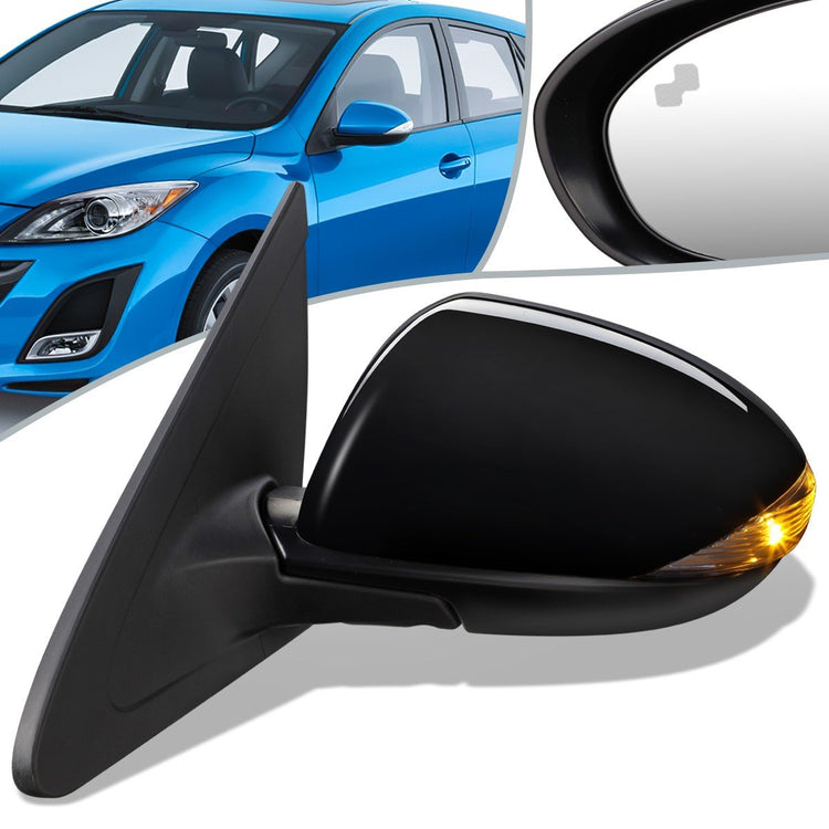 RETROVISOR MIRROR - OEM - 10-13 MAZDA 3 - POWERED - HEATED - W/ SIGNAL LIGHT - W/ BSD - FOLDING - BLACK MATERIAL - LEFT