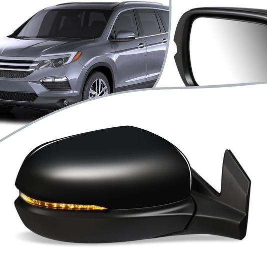 RETROVISOR MIRROR - OEM - 16-18 HONDA PILOT - POWERED - HEATED - W/ SIGNAL LIGHT - FOLDING - BLACK MATERIAL - RIGHT