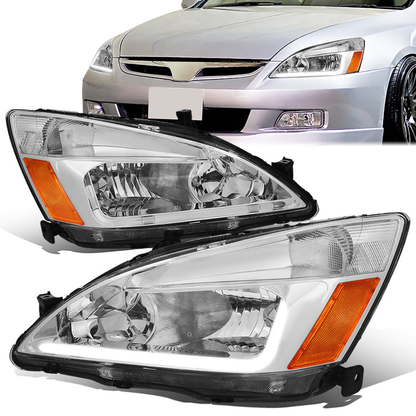 FAROS 03-07 HONDA ACCORD 2/4-DOOR - LED DRL - CHROME HOUSING / AMBER CORNER - 9006 LOW BEAM / 9005 HIGH BEAM