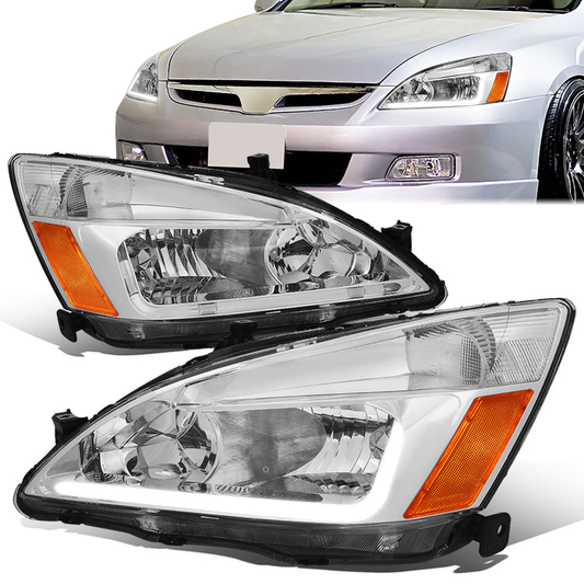 FAROS 03-07 HONDA ACCORD 2/4-DOOR - LED DRL - CHROME HOUSING / AMBER CORNER - 9006 LOW BEAM / 9005 HIGH BEAM