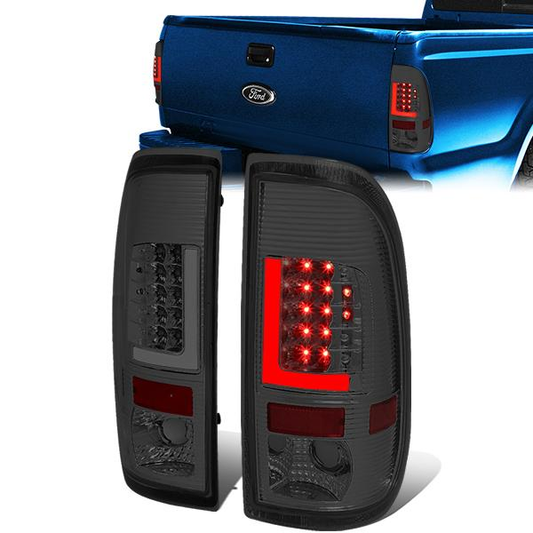 FAROS TRASEROS 97-03 FORD F-150 / 97-99 FORD F-250 / 99-07 FORD F-250, F-350, F-450, F-550 - SUPER DUTY / 04 FORD F-150 HERITAGE - L-BAR - 3D - LED - FITS STYLESIDE MODELS ONLY - CHROME / SMOKE
