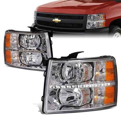 FAROS 07-13 CHEVY SILVERADO 1500 / 07-14 CHEVY SILVERADO 2500 / 3500 & HD MODELS - LED - REFLECTOR - CHROME HOUSING / AMBER CORNER - H11 LOW BEAM / 9005 HIGH BEAM