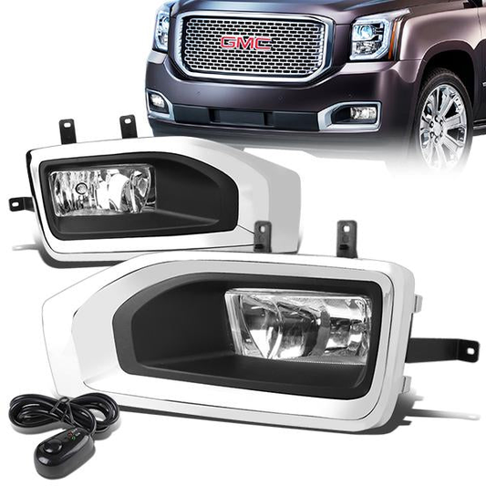FAROS DE NIEBLA 15-18 GMC YUKON , XL - WITH SWITCH, BEZEL - 5202 BULB - CHROME / CLEAR
