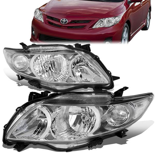 FAROS 09-10 TOYOTA COROLLA - 9006 LOW BEAM / 9005 HIGH BEAM / 3457A TURN SIGNAL - CHROME HOUSING / CLEAR CORNER