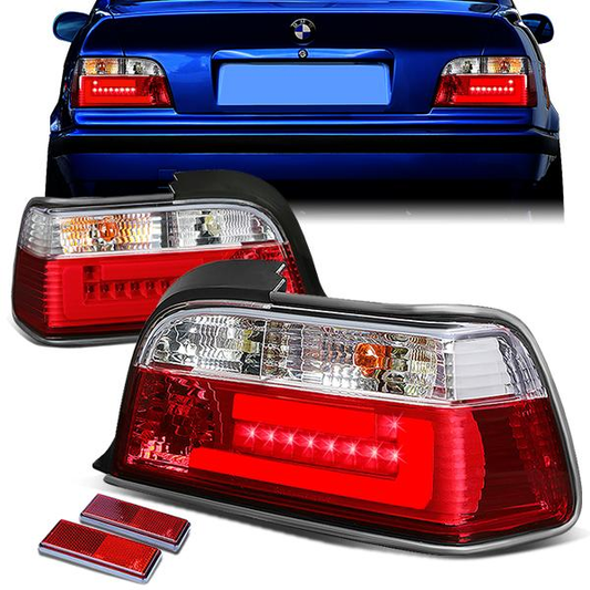 FAROS TRASEROS 92-99 BMW 3-SERIES E36 2-DR - 3D BAR - LED - RED / CLEAR