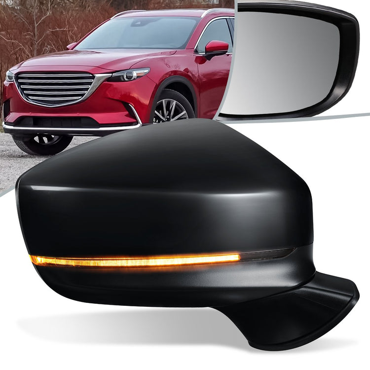 RETROVISOR MIRROR - OEM - MAZDA CX-9 - POWERED - W/ SIGNAL LIGHT - FOLDING - BLACK MATERIAL - RIGHT