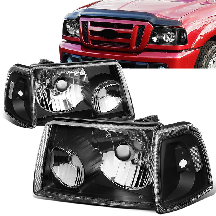 FAROS 01-11 FORD RANGER 2/4-DOOR - 4PC - 9007 LOW BEAM / HIGH BEAM - BLACK HOUSING / CLEAR CORNER
