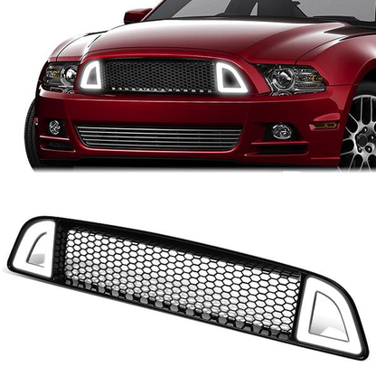 nan GRILLE - 13-14 FORD MUSTANG - FITS MODELS WITHOUT FOG LAMPS, PONY, OR APPEARANCE PACKAGE - HONEYCOMB MESH - LED DRL - BLACK