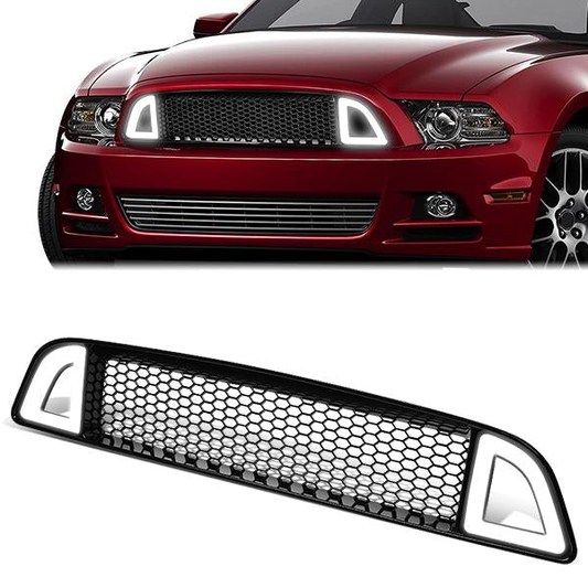 nan GRILLE - 13-14 FORD MUSTANG - FITS MODELS WITHOUT FOG LAMPS, PONY, OR APPEARANCE PACKAGE - HONEYCOMB MESH - LED DRL - BLACK