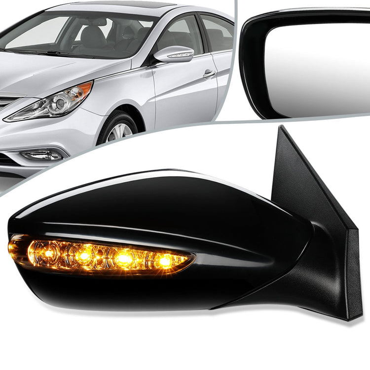 RETROVISOR MIRROR - OEM - 11-14 HYUNDAI SONATA - POWERED - HEATED - W/ SIGNAL LIGHT - FOLDING - BLACK MATERIAL - RIGHT