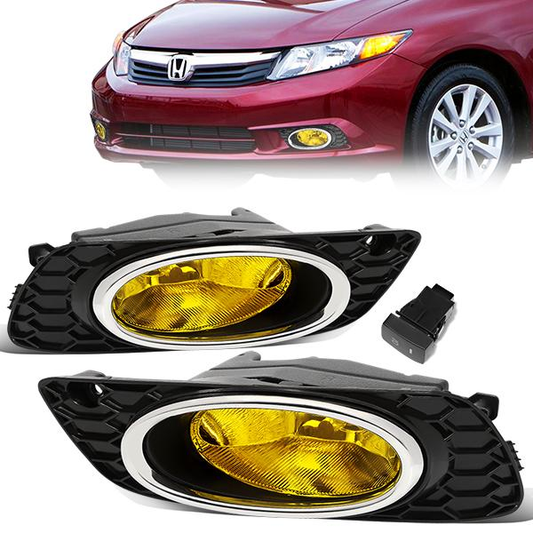 FAROS DE NIEBLA 12 HONDA CIVIC 4-DOOR SEDAN - WITH SWITCH, CHROME TRIM BEZEL - H11 BULB - AMBER