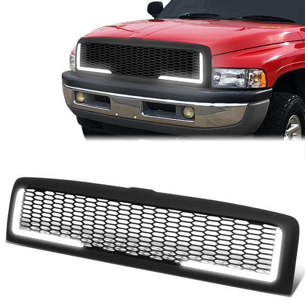 PARRILLA GRILLE - 94-01 DODGE RAM 1500 / 94-02 DODGE RAM 2500, 3500 - HONEYCOMB MESH - W/ LED DRL LIGHT - LED'S REQUIRE WIRING INTO EXISTING LIGHTING - MATTE BLACK