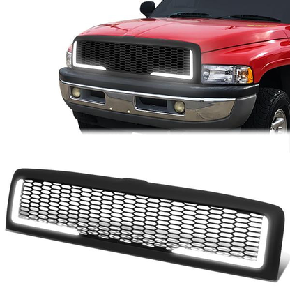 PARRILLA GRILLE - 94-01 DODGE RAM 1500 / 94-02 DODGE RAM 2500, 3500 - HONEYCOMB MESH - W/ LED DRL LIGHT - LED'S REQUIRE WIRING INTO EXISTING LIGHTING - MATTE BLACK