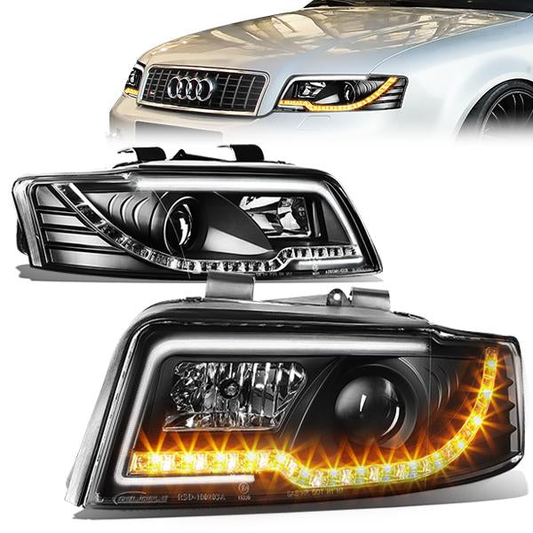 FAROS 02-05 AUDI A4 B6, A4 B6 QUATTRO / 04-05 AUDI S4 B6, A4 B6 QUATTRO - LED DRL - 4DR - DOES NOT FIT CABRIOLET MODELS - DOES NOT FIT MODELS WITH OEM XENON HID HEADLIGHTS - ONLY FITS SEDAN / WAGON MODELS WITH OEM HEADLIGHTS - BLACK HOUSING / CLEAR LENS