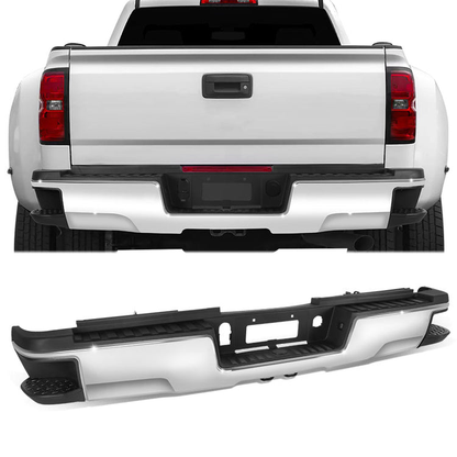 DEFENSA TRASERA 15-19 SILVERADO SIERRA 2500 3500?CHROME WITHOUT SENSOR HOLE?WITH HITCH DRAW BAR?