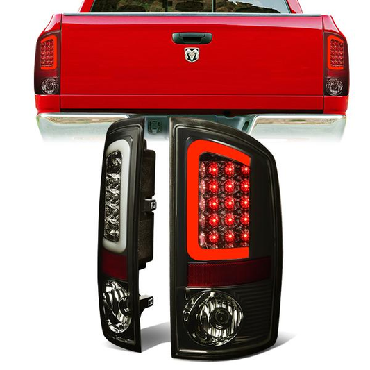 FAROS TRASEROS 02-06 DODGE RAM 1500 / 03-06 DODGE RAM 2500 , 3500 - C-BAR - U-HALO LED - CHROME / SMOKE