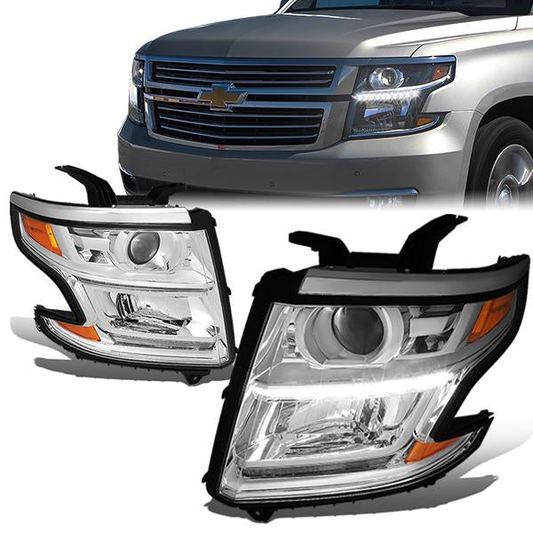 FAROS 15-17 CHEVY SUBURBAN , TAHOE 4-DOOR - PROJECTOR - LED DRL - CHROME HOUSING / AMBER CORNER - H11 LOW BEAM / 9005 HIGH BEAM