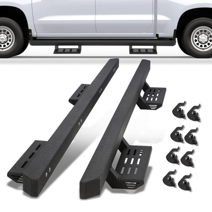 ESTRIBOS 4.75" - CHEVY SILVERADO 1500 CREW CAB 19-22/CHEVY SILVERADO 2500HD 3500HD CREW CAB 20-22/GMC SIERRA 1500 CREW CAB 19-22/GMC SIERRA 2500HD 3500HD CREW CAB 20-22 - EXCLUDES 2019 LD / LIMITED MODELS,INCLUDES DIESEL MODELS - MILD STEEL -  BLACK