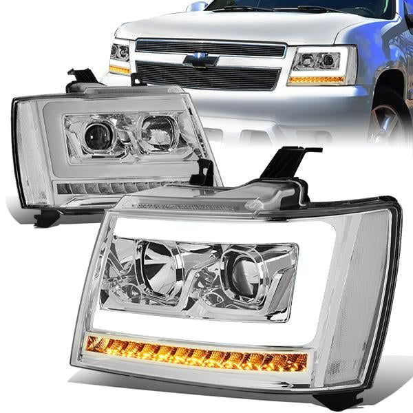 FAROS 07-13 CHEVY AVALANCHE, SUBURBAN 2500 / 07-14 CHEVY TAHOE, SUBURBAN 1500 - LED DRL - C-BAR - CHROME HOUSING / CLEAR CORNER