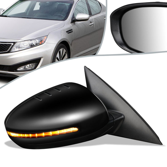 RETROVISOR MIRROR - OEM - 11-15 KIA OPTIMA - POWERED - HEATED - W/ SIGNAL LIGHT - FOLDING - BLACK MATERIAL - RIGHT