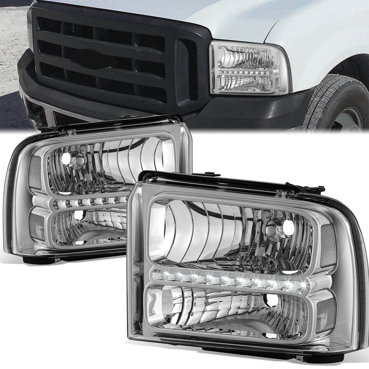 FAROS 05-07 FORD F-250, F-350, F-450, F-550 2/4-DOOR SUPER DUTY - H13 LOW BEAM / HIGH BEAM - LED - CHROME HOUSING / CLEAR CORNER