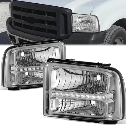 FAROS 05-07 FORD F-250, F-350, F-450, F-550 2/4-DOOR SUPER DUTY - H13 LOW BEAM / HIGH BEAM - LED - CHROME HOUSING / CLEAR CORNER