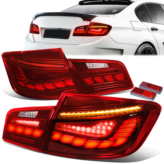 FAROS TRASEROS 11-16 BMW 528I / 11-16 BMW 535I / 12-16 BMW 550I / 12-16 BMW M5 / 12-16 BMW ACTIVEHYBRID 5 - FITS SEDAN MODELS ONLY - 3D BAR - LED - CLEAR / RED