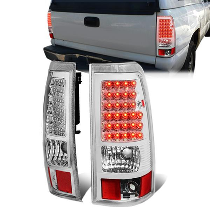 FAROS TRASEROS 03-06 CHEVY SILVERADO 1500 , 2500 , 3500 , HD MODELS , GMC SIERRA 1500 , 2500 , 3500 , HD MODELS / 2007 CHEVY SILVERADO , GMC SIERRA CLASSIC MODELS - LED - FITS FLEETSIDE MODELS ONLY , DOES NOT FIT DUALLY MODELS - CHROME / CLEAR