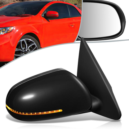 RETROVISOR MIRROR - OEM - 10-13 KIA FORTE, FORTE KOUP - POWERED - HEATED - W/ SIGNAL LIGHT - POWER FOLDING - BLACK MATERIAL - RIGHT
