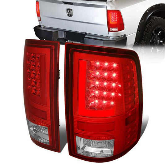 FAROS TRASEROS 09-17 DODGE RAM 1500 / 10-17 DODGE RAM 2500 , 3500 - L-BAR - 3D - LED - CHROME / RED