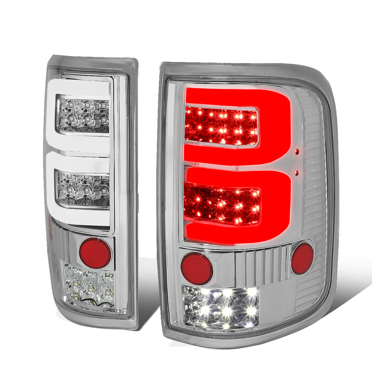 FAROS TRASEROS 04-08 FORD F-150 / LOBO - 3D - DUAL C-BAR LED - CHROME / CLEAR